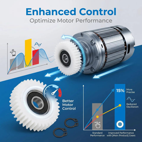 Illustration of durable nylon gear clutch 36 tooth motor gear for road motors replacement part, showing enhanced control and performance.