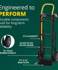 Nylon Dolly Hand Truck With Solid Rubber Tires, Lightweight 700 Lb Capacity, Black Convertible Cart, product details.