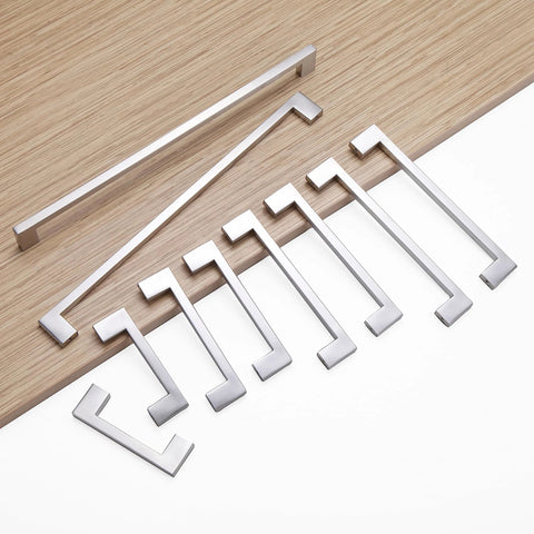 Square Drawer Pulls Two Pack Stainless Steel Cabinet Handles For Kitchen And Home Furniture, Seven Inch Total Length displayed on wood