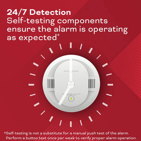 2 In 1 Smoke And Carbon Monoxide Detector With AA Battery Powered And LED Warning Light Indicators 1 Pack 24 7 Self Testing For Continuous Protection And Easy Setup For Quick Fire And CO Alerts At Home on red background