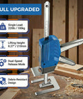 Two-pack blue furniture jack, front view, with debris-proof shield, dual-release, 8.27 in lift, 440 lb capacity
