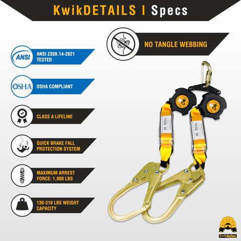 10 Foot Cobra Web Self Retracting Lifeline No Tangling Design Class 1 Retractable Safety Lanyard SRL with details