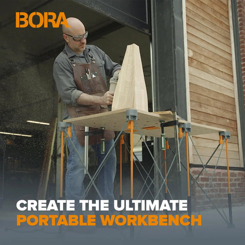 Centipede Workbench Tabletop For On The Go Portable Centipede Stand Saw Horses 24 Inch By 48 Inch Wood Top in use outdoors