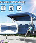 Three Seat Outdoor Porch Swing With Stand 800 Lb Capacity 2 In 1 Convertible Swing Bed With Adjustable Canopy, blue, outdoor view