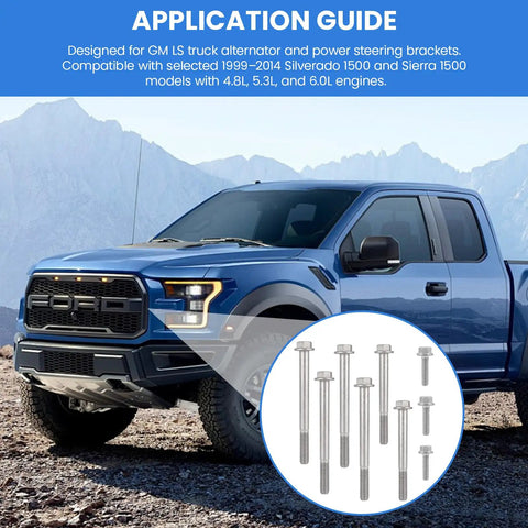 Top Shelf Dacromet Coated Alternator And Power Steering Bracket Bolts Kit Truck Grade hardware securing engine components