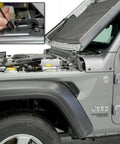Hood Quicklift Kit For Jeep Wrangler JL 2018 And Gladiator 2020 Plus Aluminum Hood Support System demonstrated on vehicle