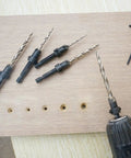 Five Piece Countersink Drill Bit Set For Wood With Sizes 4 6 8 10 12 And A 2.5mm Allen Wrench Plus Free Storage Case Pro Grade