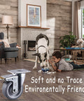 Living room with child and dog, 4 Inch Heavy Duty Caster Wheels With Brakes Set Of 4 2200 Lb Capacity Swivel TPR displayed front.