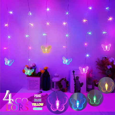 120 LED Butterfly Curtain Fairy Lights Lit USB Powered 6M 19.7ft With Remote Timer 8 Modes Waterproof Indoor Outdoor Decor for Kids Bedroom Christmas Wedding Party Dorm Multicolor hanging on wall