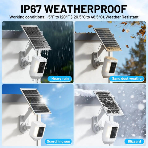 2 In 1 Solar Panel Wall Mount For Outdoor Security Camera With 7W Solar Charger, IP67 weatherproof in various weather conditions