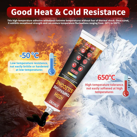 High Temperature Silicone Sealant For Ovens And Microwaves Black Heavy Duty Heat Resistant Adhesive Fast Curing Waterproof And Insulation Two Pack 3.53 Oz Per Tube with heat resistance illustration
