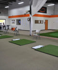Indoor setup with Beefy 5x5 Golf Practice Mat With Realistic Fairway Feel Nylon Surface Indoor Outdoor Turf Tee Compatible Zero Bounce Heavy-Duty Rubber Backing Thick 5/8 Inch Foam Pad Pro Grade Training Mat.
