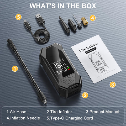 Cordless Tire Inflator Portable Air Pump With LED Light And Smart Digital Gauge, 150 Psi, accessories included