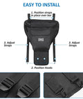 Image showing installation steps for Rugged Storage Bag For UTV Cab Center Seat With Felt Lined Pockets And Key Lanyard, 1680D material.