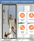 Magnetic Screen Door Mesh Fits 36 By 80 Inch Door Curtain Size 38 By 82 Ideal For Patio And Sliding Doors Keeps Bugs Out And Delivers Fresh Air Flow Black installed with family and dog.