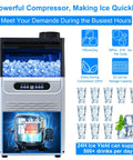 Commercial Ice Maker 100 Lbs Per Day Under Counter Or Freestanding 22 Lbs Ice Storage Dual Water Inlet Modes Auto Self Cleaning Bar Ready Ice Machine For Home Bar Office Shop showing ice production and compressor.