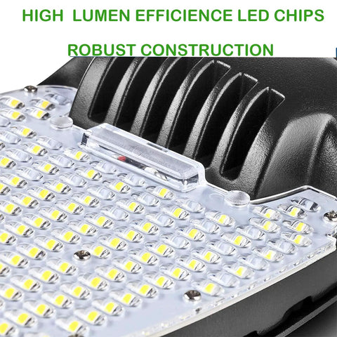 Close-up of Shoebox Corn Retrofit Lamp Rotatable E39 Mogul Base showing LED chips and robust construction.