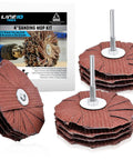 4 Inch Sanding Mop Kit With 3 Flap Wheels 80 120 240 Grits For Drill Shank Quarter Inch Woodworking And Metal Finishing Contours