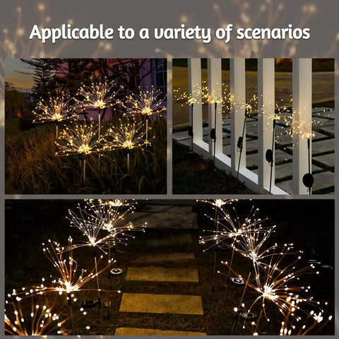 Five Pack Solar Firework String Lights Outdoor Waterproof With 600 LEDs and 40 Flexible Copper Wires Two Lighting Modes for decor.