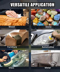 Image showing versatile application of Six Piece Blue Microfiber Buffing Pads Fits Nine To Ten Inch Orbital Buffer And Polisher Slick Finish Bonnets for various materials.