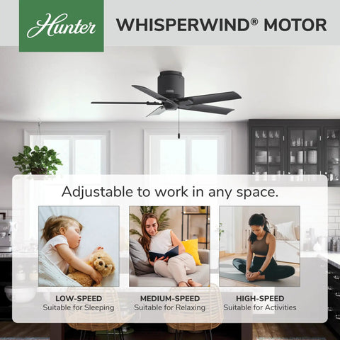 44 Inch Indoor Outdoor Ceiling Fan No Light With Low Profile Mount 5 Blades Damp Rated For Patio Porch Garage Or Living Room Pull Chain Matte Black Terrace Cove 51581 installed in kitchen