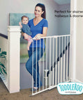 Tall Easy Swing and Lock Baby Gate Series 2 Hardware Mounted Metal Safety Gate for Stairs and Doorways in use