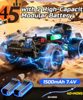 One Twelve Scale Fast RC Truck With Dual Batteries 45 KPH 4WD Off Road Monster RC Car on desert terrain, 2.4GHz remote visible