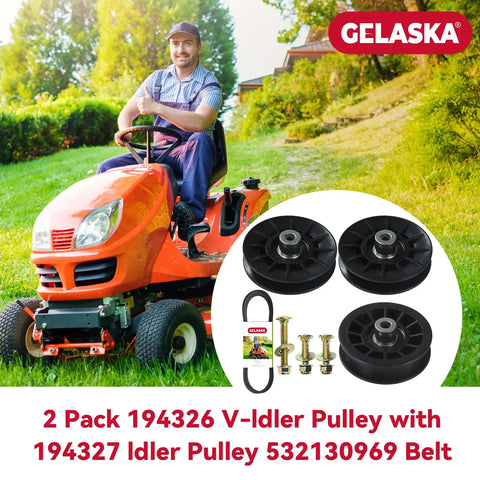 2 Pack V Groove Idler Pulleys And Flat Idler Pulley Belt Kit For Husqvarna YTH Series Lawn Mowers on a lawn mower