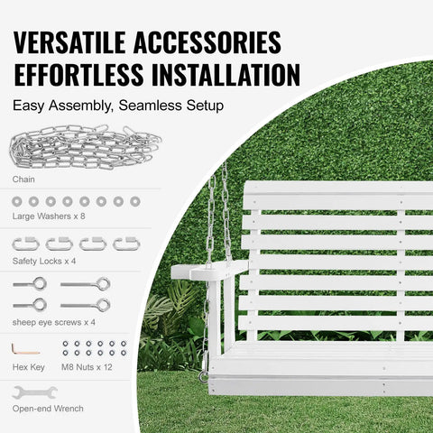Weatherproof Wooden Porch Swing 5.5 Foot With Dual Cup Holders Heavy Duty 880 Lbs Outdoor Hanging Bench Swing components