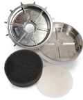 Three Eighths Inch NPT Intake Air Filter Muffler Assembly with aluminum housing, shown with open cap and filter elements