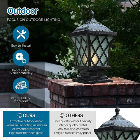 Outdoor Column Light With IP54 Waterproof Rating Glass Shaded Aluminum Post Lamp for villa and garden lighting