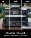 Woodfire Outdoor Grill And Smoker With Four In One Functionality For Real Woodfire Flavor And Sear Crave Ready Backyard Grilling Bake And Roast All In One Electric Heat OG301, weather-resistant in heat, rain, snow.