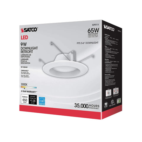 9.8W LED Downlight Retrofit Kit 5-6 Inch, 3000K Warm White, Dimmable 120V, E26 Adapter Included, 12 Pack, Solid State Recessed Lighting