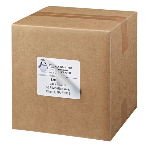 No Fuss Printable Shipping Labels With Buttery Smooth Sure Feed Tech And True Block Coverage That Wipes Out Old Markings For Laser Printers 3X4 Inch White Mailing Sheets Pack 150 Count on a cardboard box.