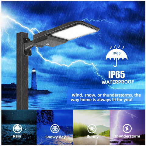 300W LED Parking Lot Light Shoebox With Dusk To Dawn Photocell, IP65, weather-resistant lighting in various conditions