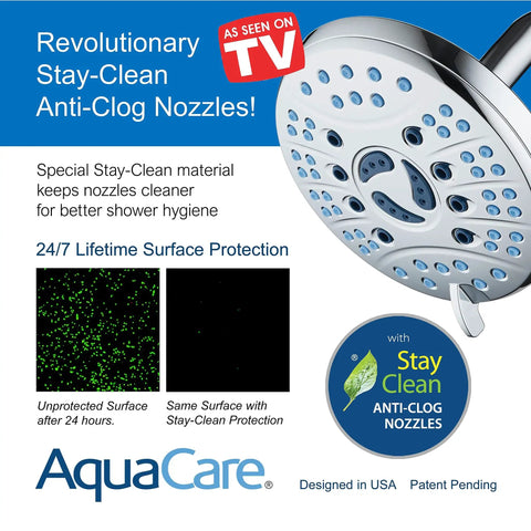 Image of High Pressure 6 Setting Rain Shower Head 6 Inch Chrome Finish with Hygienic Anti Clog Nozzles for Cleaner Showers