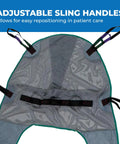 Adjustable sling handles on Heavy Duty Full Body Mesh Divided Leg Sling For Hoyer Lifts, Patient Transfer Aid.