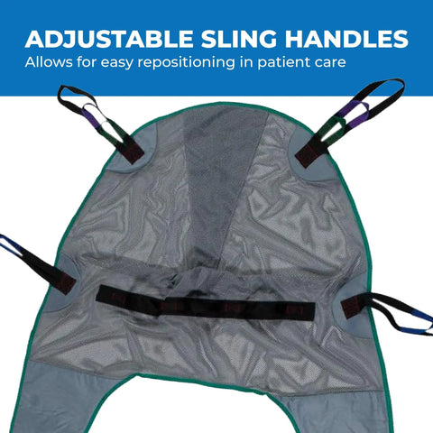 Adjustable sling handles on Heavy Duty Full Body Mesh Divided Leg Sling For Hoyer Lifts, Patient Transfer Aid.