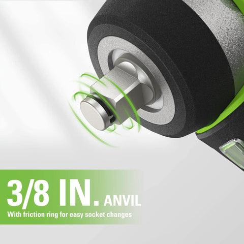 Close-up of 3/8 inch anvil with friction ring from 24V Brushless Cordless Three Eighths Inch Impact Wrench A Real Workhorse With 150 Foot Pounds Torque Ultra Compact And Lightweight Quick Change Anvil Includes 2Ah Battery And Compact Charger.