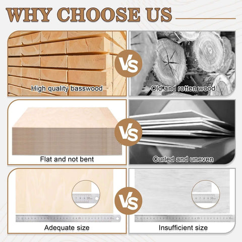 Basswood sheets for crafts, 60-pack, 12x12 in, 1/8 in thick, unfinished square boards for laser cutting
