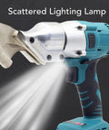 Brushless Cordless Metal Shears For 18V Battery With Pivoting Head And Led Light, cutting blade and LED light display for metal work.