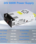24V 25A 600W Power Supply Converter from Universal AC110 220V Input to Regulated DC24V for LED Strips CCTV Cameras Radios and RVs
