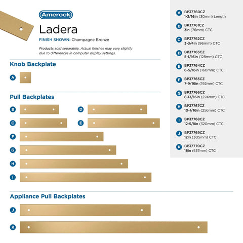 Ladera 5-1/16 Inch Center-To-Center Rectangle Champagne Bronze Cabinet Pull Backplate with various size options