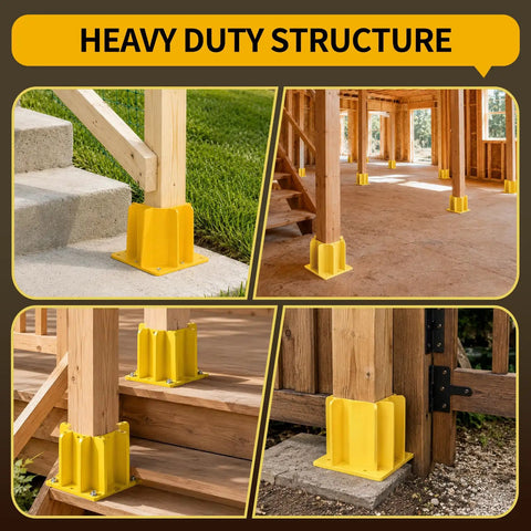 High Visibility Yellow Guardrail Base Boots 4 Pack With Abs Plastic Design Hella Durable For Temporary Traffic Control Plus Nitrile Coated Work Gloves Boss Certified Job Site Essential in use at construction site.
