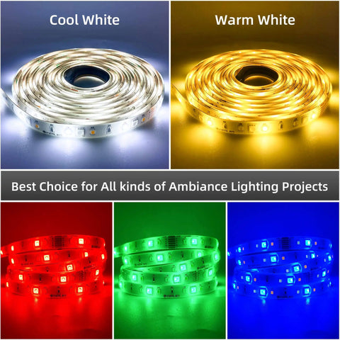 24V RGBWW LED Strip Lights 32 Foot Roll Dimmable Color Changing Tape With CCT From 2700K To 6000K 6 Wire SMD5050 for lighting
