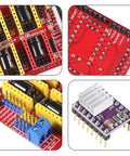 Hands On CNC Shield Expansion Board V3.0 With Four DRV8825 Stepper Driver Modules And Heatsinks For Engravers And 3D Printers
