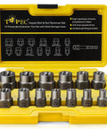 Beast Of A Impact Bolt And Nut Remover Set Thirteen Plus One Piece Kit With Three Eighths Inch Drive Extractor Sockets in yellow case