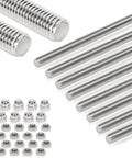8 Pc 304 Stainless Steel M6 Fully Threaded Rod Set, 10 Inch Long Right Hand Threaded Rods With Nuts, Built Tough, High Strength