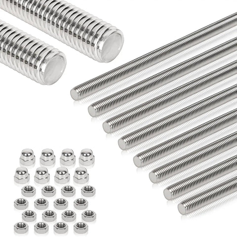 8 Pc 304 Stainless Steel M6 Fully Threaded Rod Set, 10 Inch Long Right Hand Threaded Rods With Nuts, Built Tough, High Strength