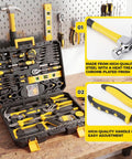155 Piece Household Hand Tool Set With Toolbox Chrome Vanadium Construction for Garage Car DIY, tools displayed in open case
